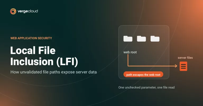 Local File Inclusion diagram showing a file path escaping the web root to reach server files